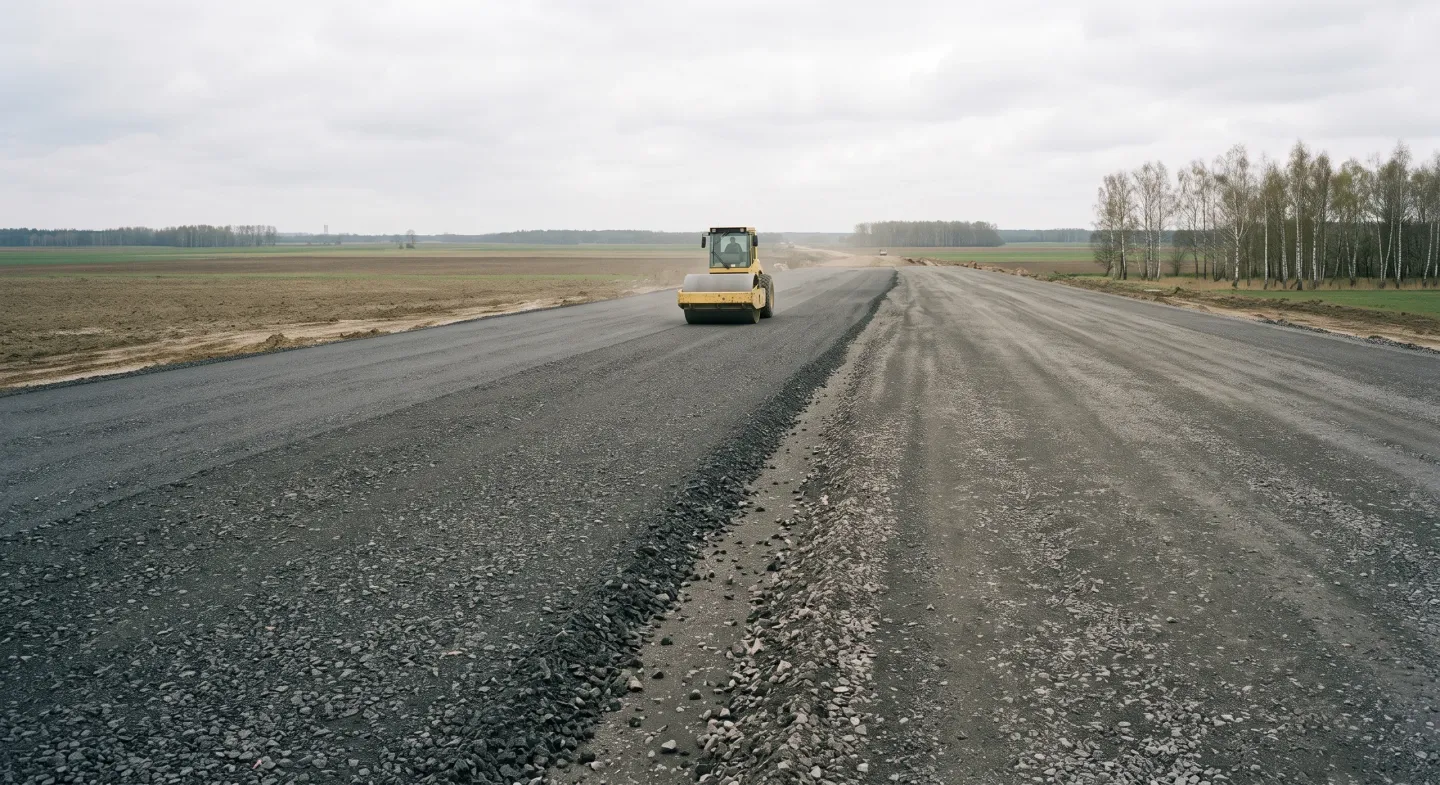Walec drogowy przy zagęszczaniu podbudowy